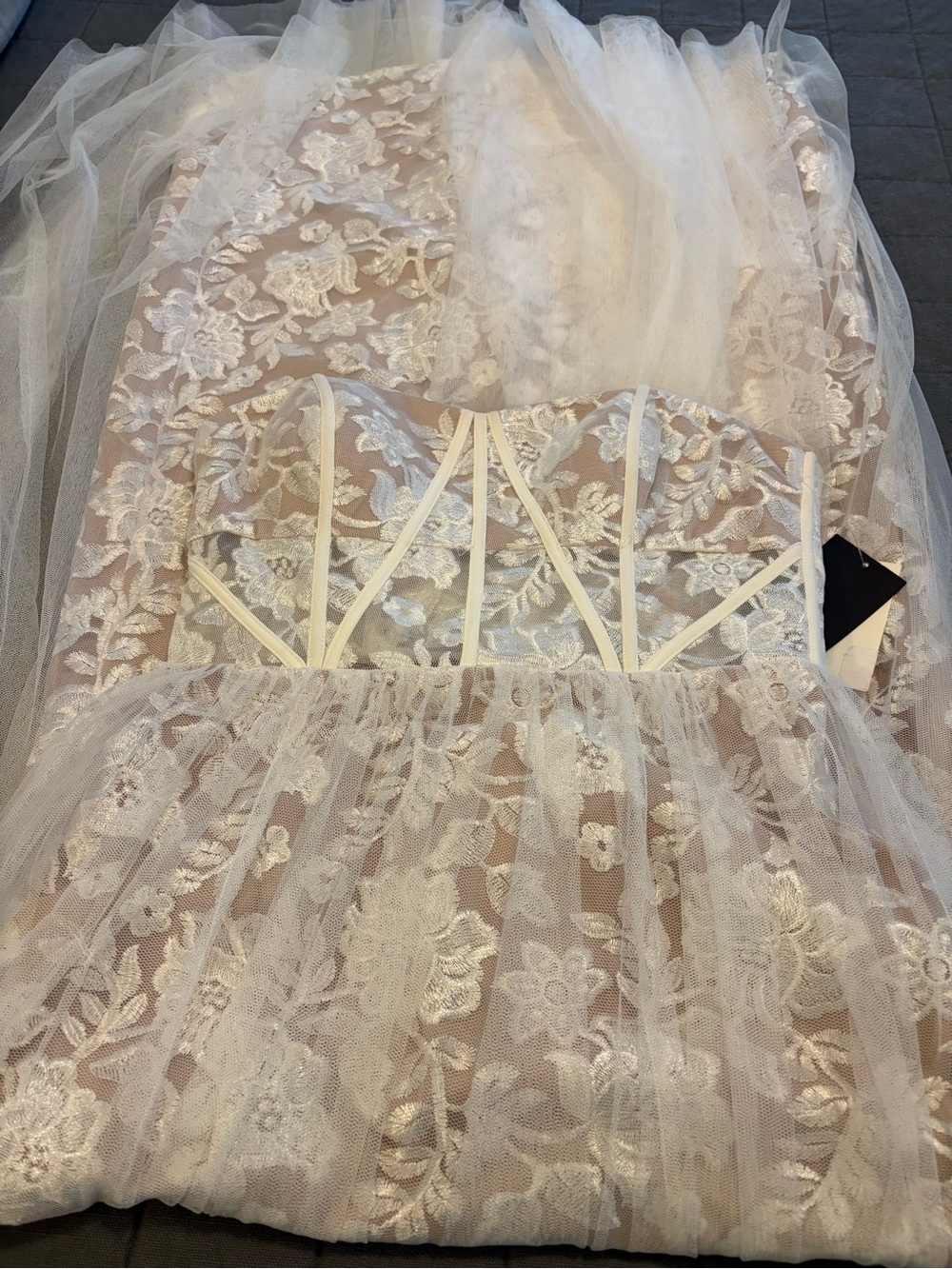 Aidan Mattox Lace Overlay Strapless Evening Bridal Gown - Picture 10 of 13
